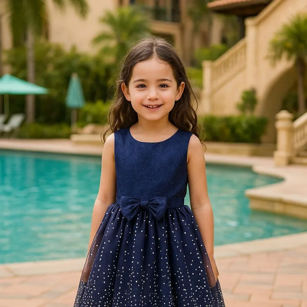 Blueberi Boulevard Girls Blue Glitter Fit & Flare Dress Size 5 Special Occasion